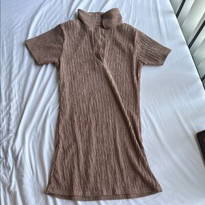 Brown Textured Short Sleeve Dress